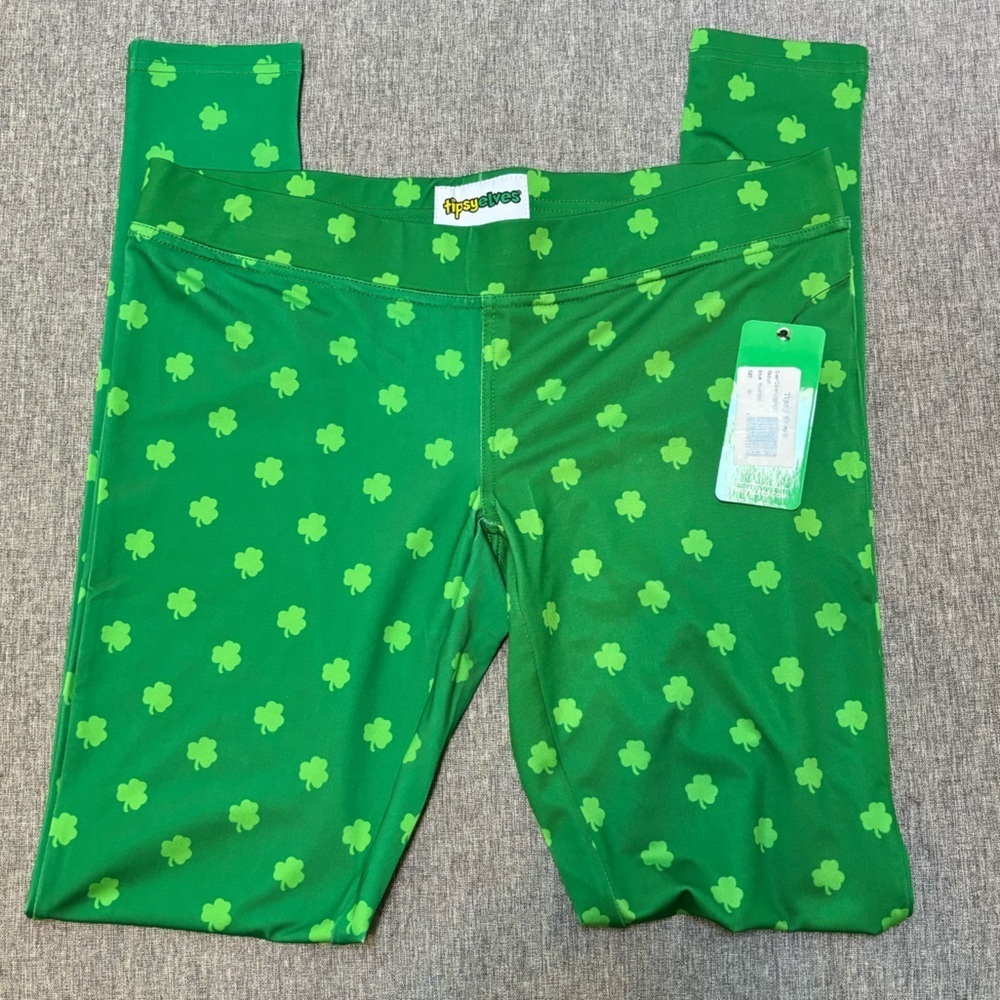 Tipsy elves St Patrick 
Green Clover Leggings, Medium